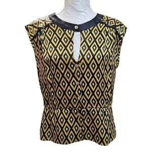 Vintage Milly Of New York Silk Diamond Print Sleeveless Peplum Top Size 8 Retro